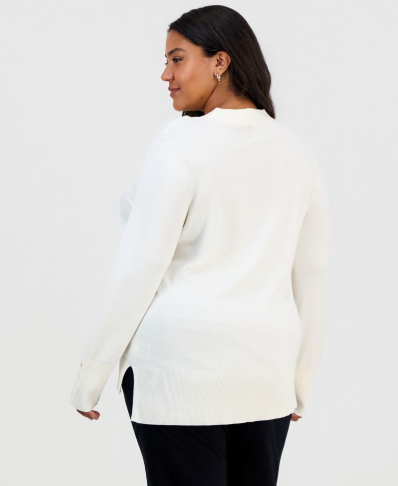 Plus Size High-Low Hem V-neck Sweater