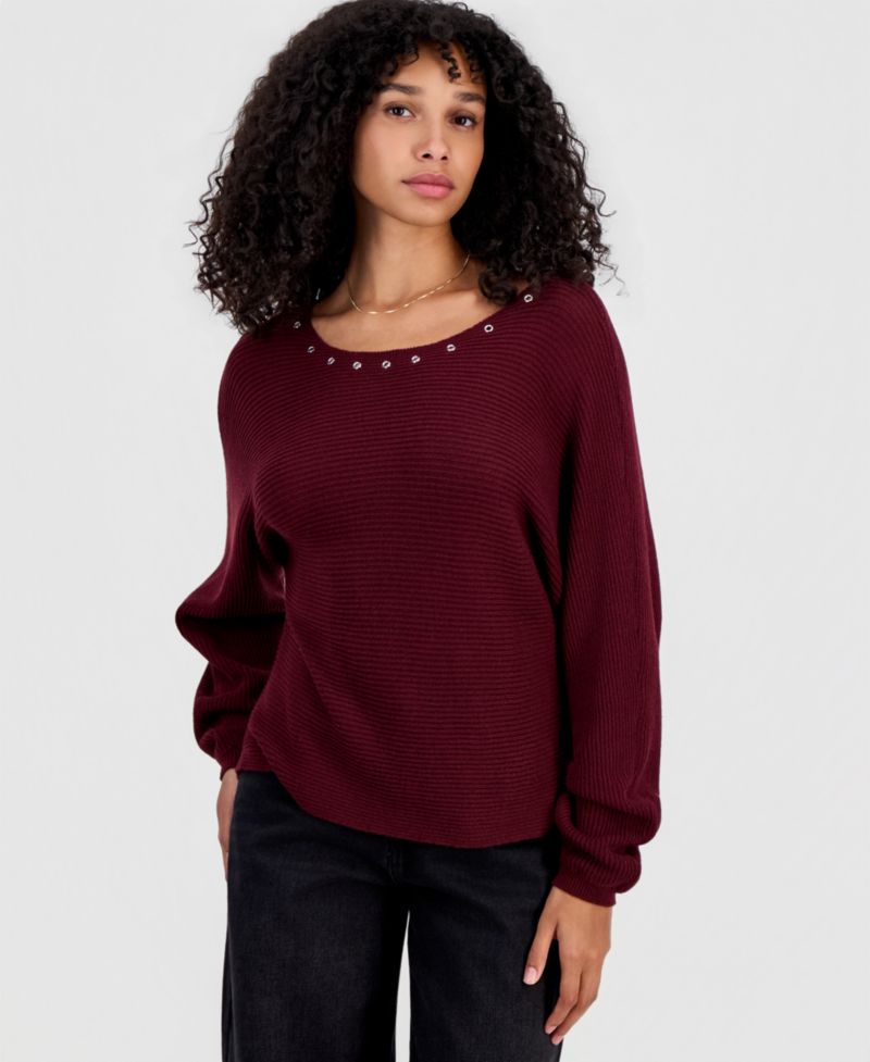 Juniors' Grommet Boat-Neck Sweater