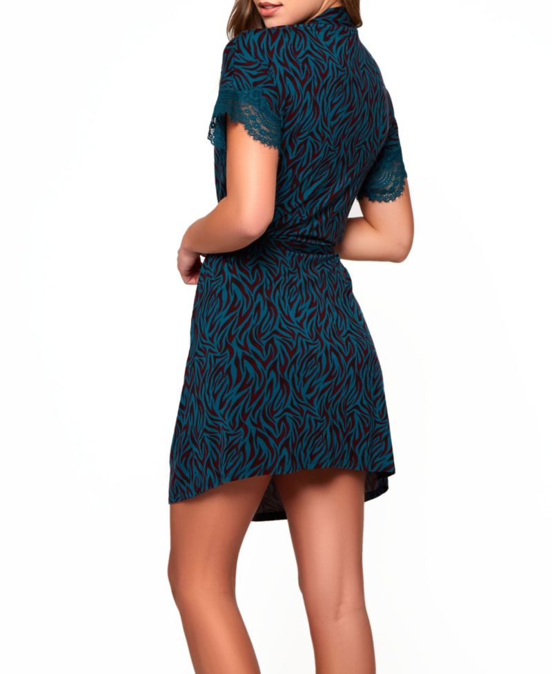 Women's Zebra Print Jersey Knit Robe with Lace Trims