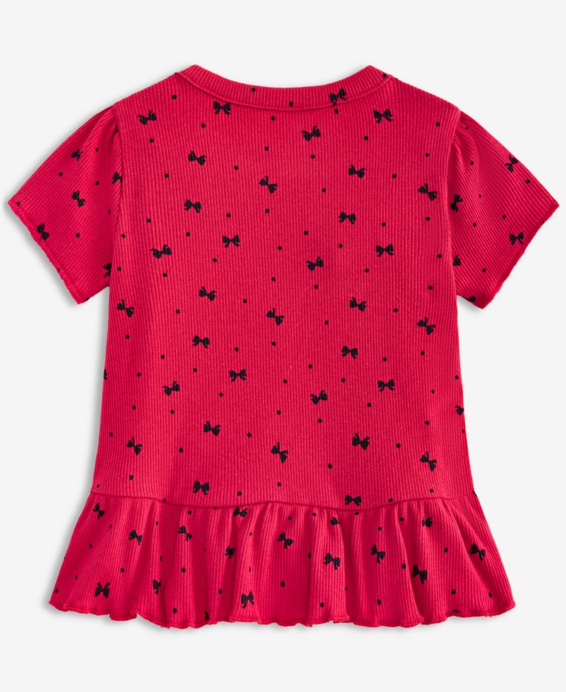 Baby Girls' 3M-24M Mix & Match Short-Sleeve Bow-Print Rib Peplum Top