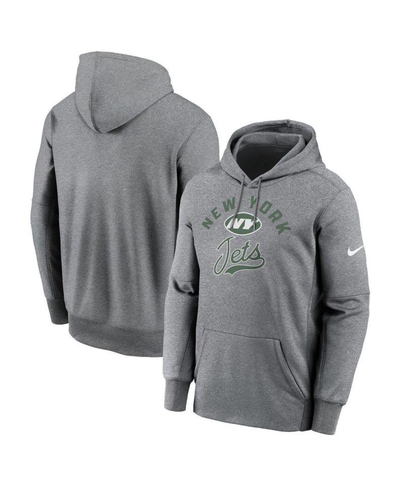 Men's Heather Gray New York Jets Performance Fleece Pullover Hoodie
