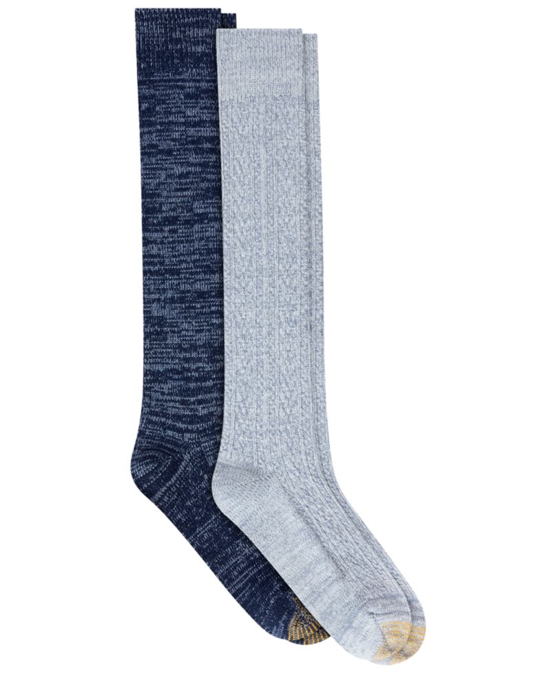 Women's Cable-Knit Reinforced Toe Knee-High Socks, 2-Pack