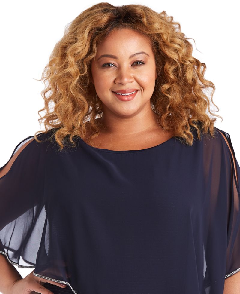 Plus Size Metallic Stripe Rhinestone Trim Poncho Dress