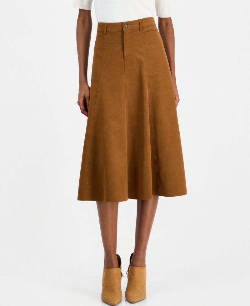 Women's Lucie A-Line Midi High-Waisted Faux Leather Skirt, Macy's Exclusive