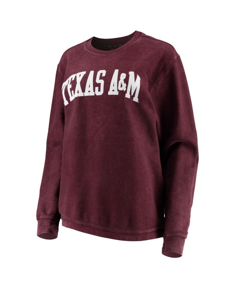 Women's Maroon Distressed Texas A&M Aggies Comfy Cord Vintage-Like Wash Basic Arch Pullover Sweatshirt