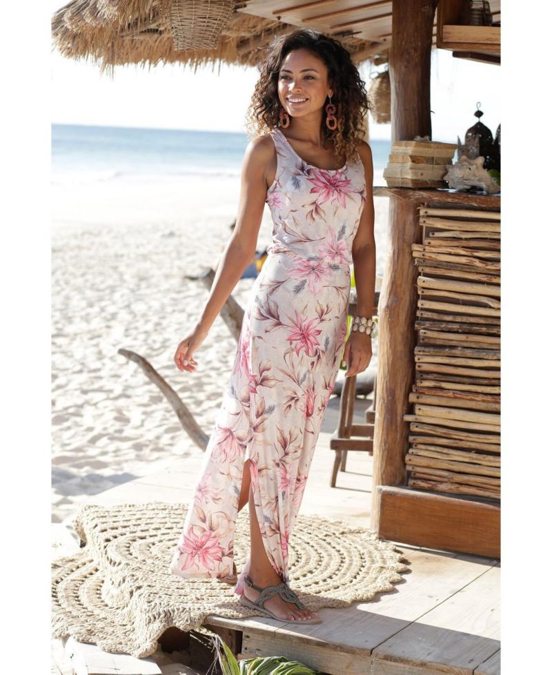 Women's Floral-Print Column Scoop Neck Maxi Dress