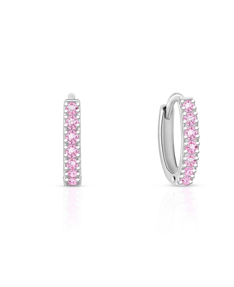 Sterling Silver Timeless Pave Pink Huggie Hoops Earrings