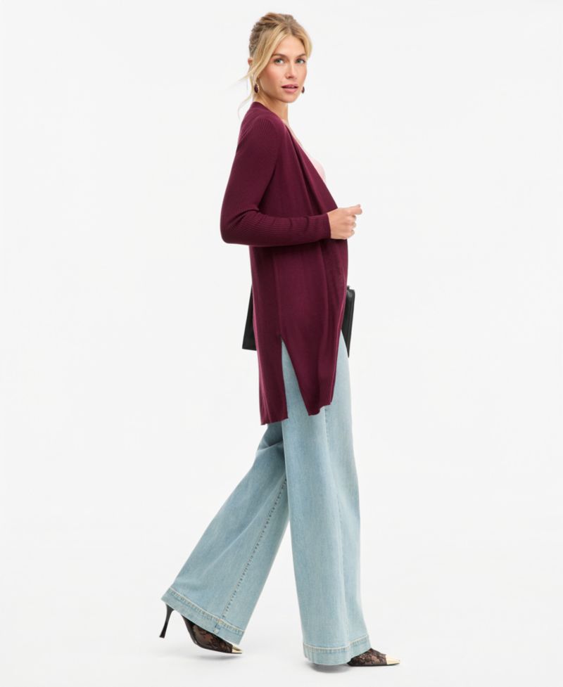 Women's Duster Open-Front Ribbed Cardigan