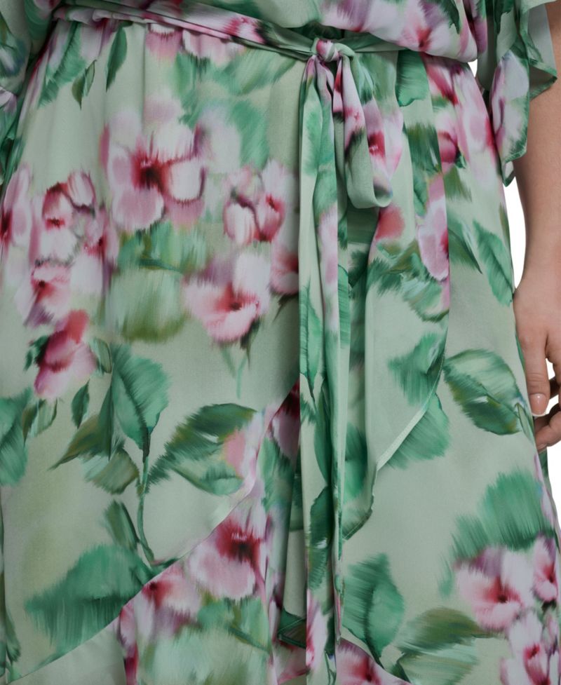 Plus Size Boat Neck Ruffle-Sleeve Dress