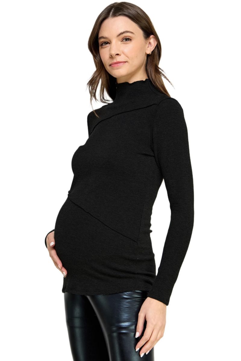 Maternity Mock Neck Long Sleeeve Ribbed Top