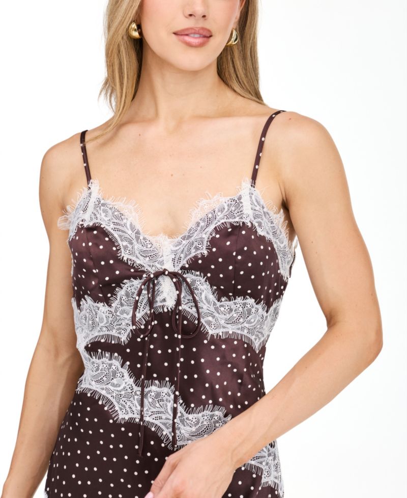 Women's Mia Crepe-Satin Polka-Dot V-Neck Midi Slip Asymmetric Dress