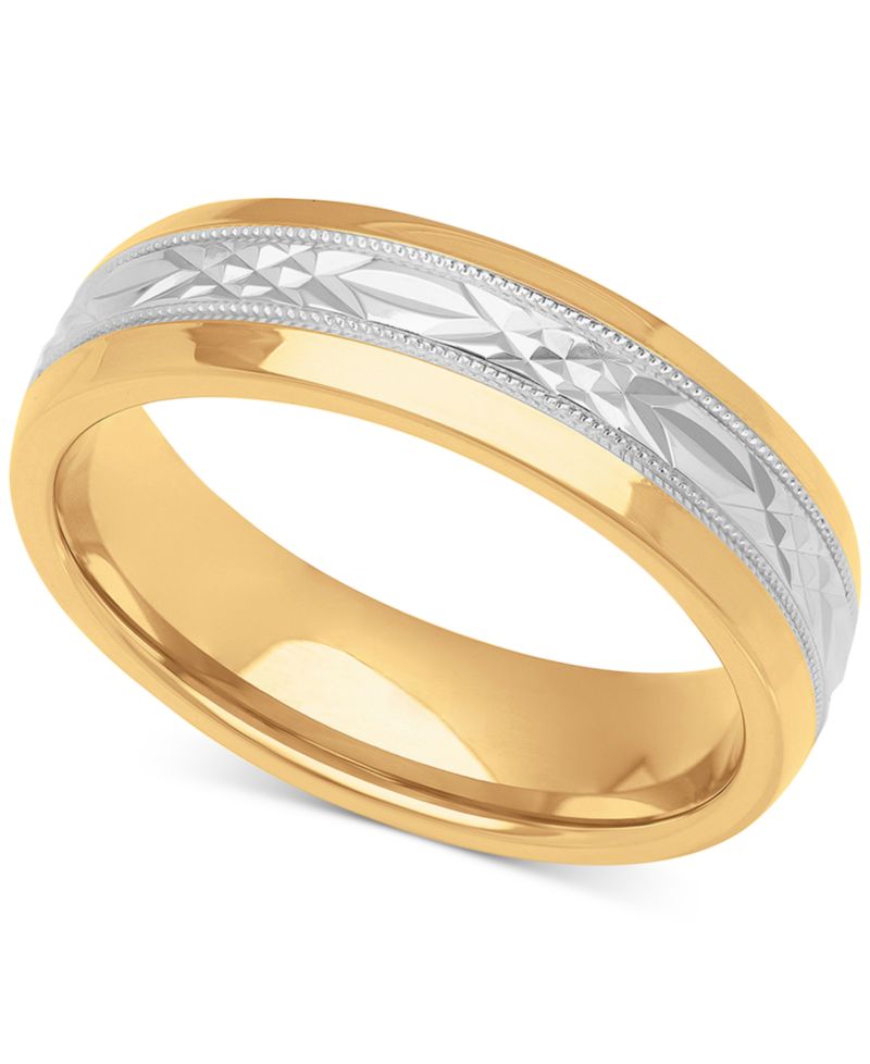 Men's Two-Tone Low Dome Textured Wedding Band in Sterling Silver & 18k Gold-Plate
