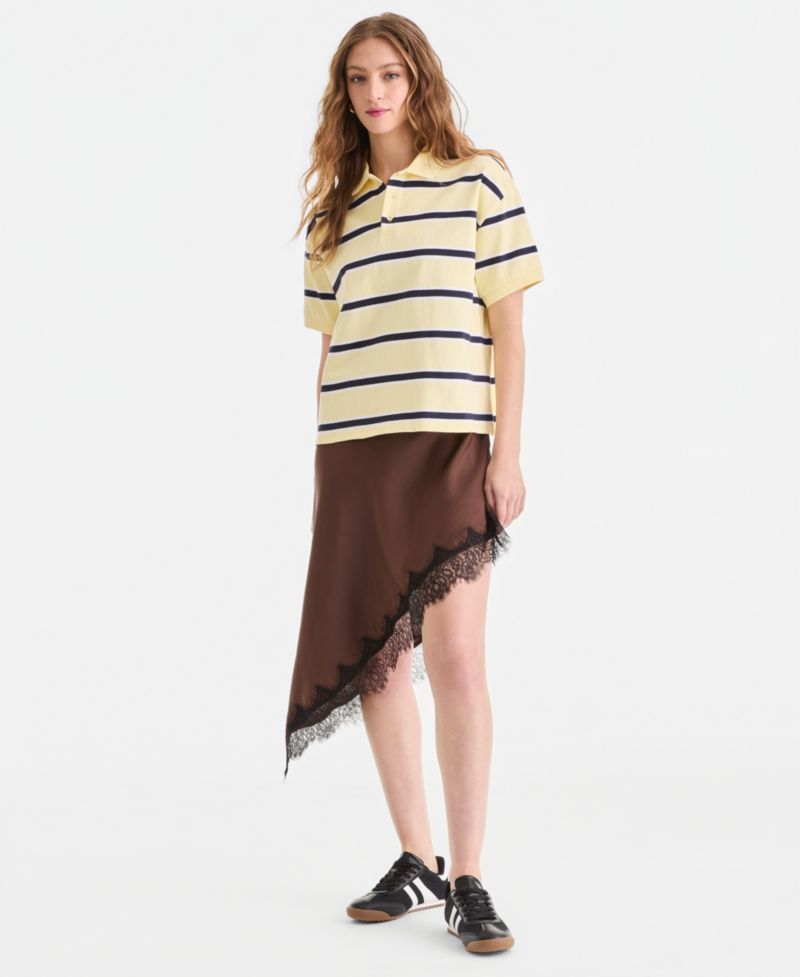 Women's Satin Lace-Trim Asymmetric-Hem Dress