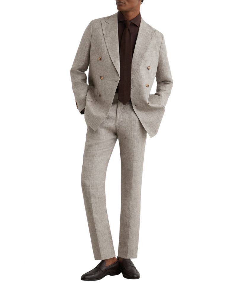 Men's Amore Linen Double-Breasted Tailored-Fit Suit Blazer