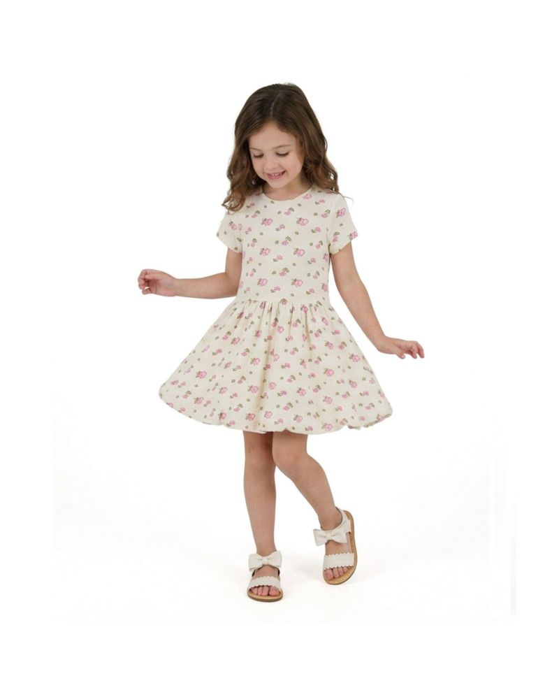 Little Girls Blush Floral Knit Seersucker Bubble Dress