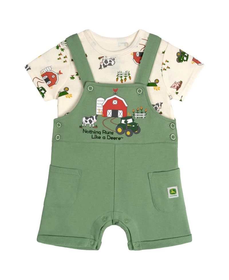Baby Boys' Allover Farm-Print Cotton-Blend T-Shirt and Shortalls, 2-Piece Set