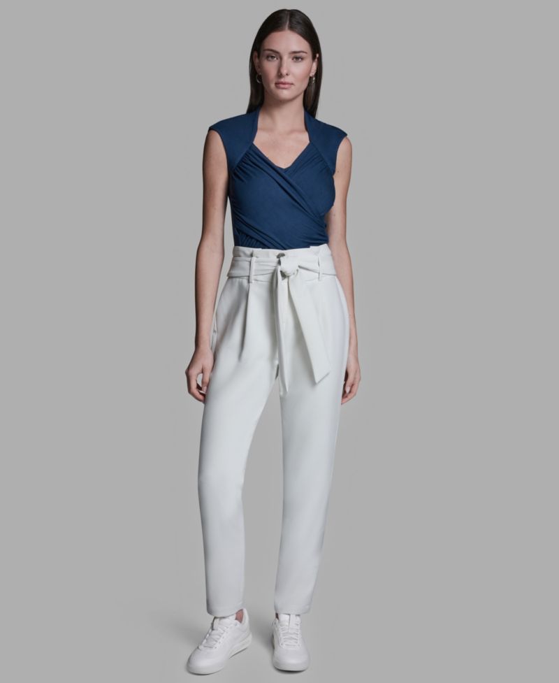 Women's High-Rise Tie Detail Straigh-Leg Pants