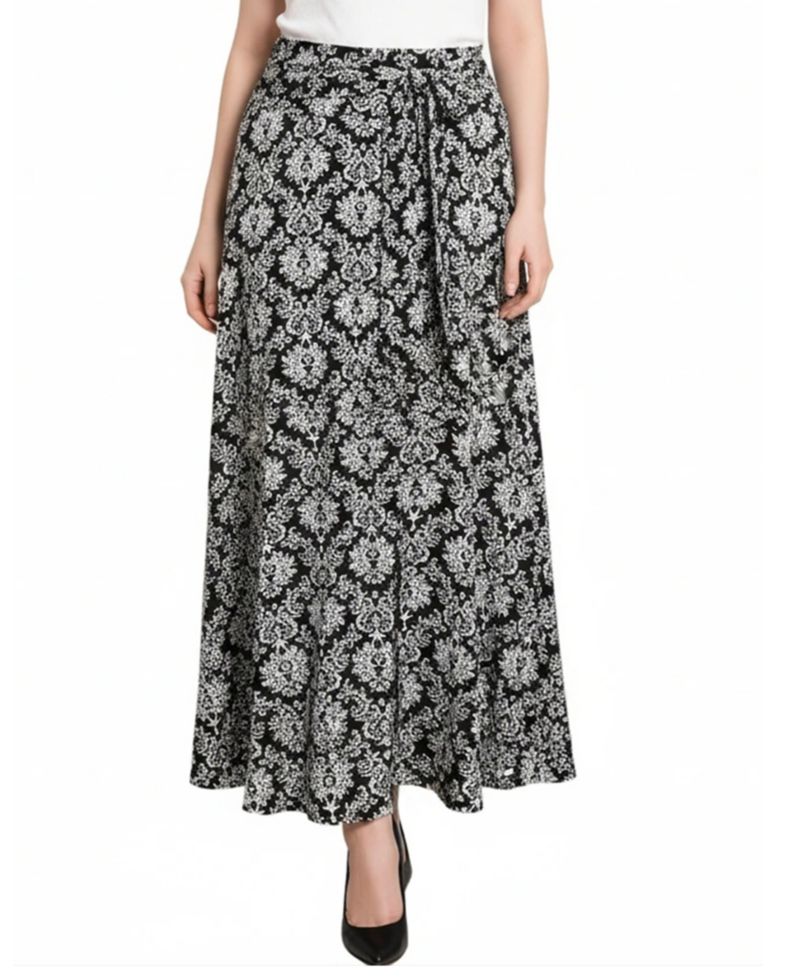 Petite Printed Maxi Skirt with Sash Waist Tie
