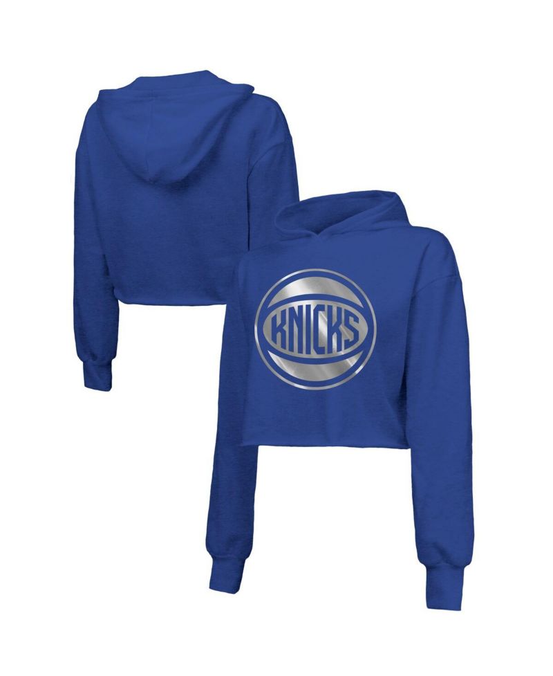 Women's Royal New York Knicks Tri-Blend Cropped Pullover Hoodie