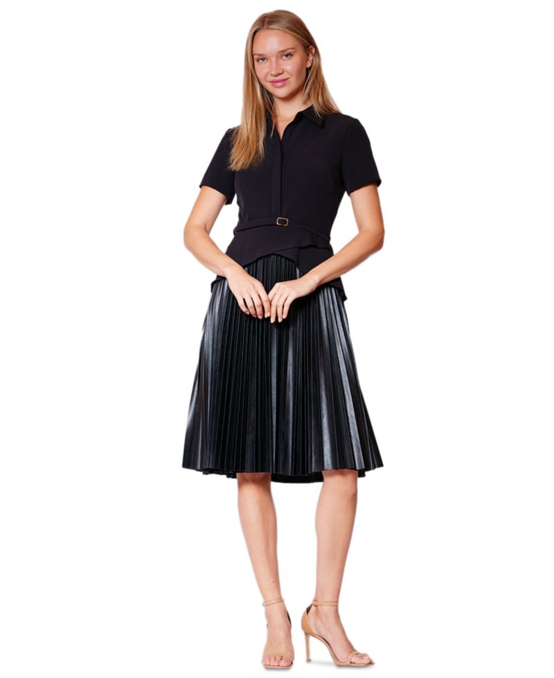 Women's Collared Pleated Skirt Short Dress