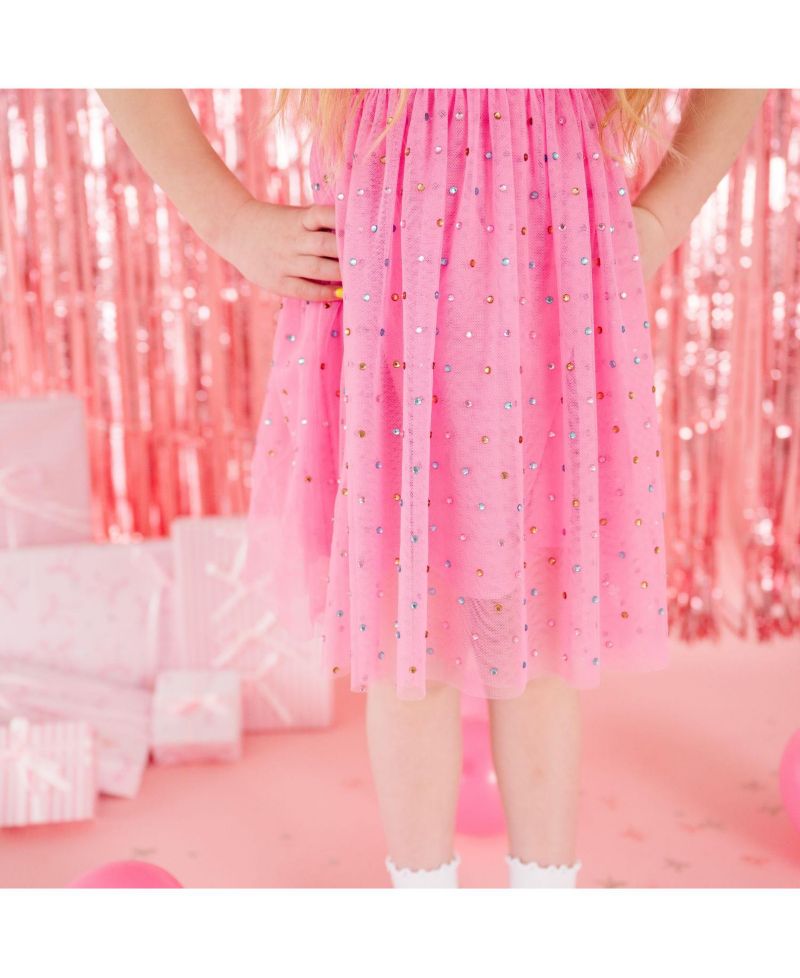 Little Girls Raspberry Rhinestone Short Sleeve Tutu Dress