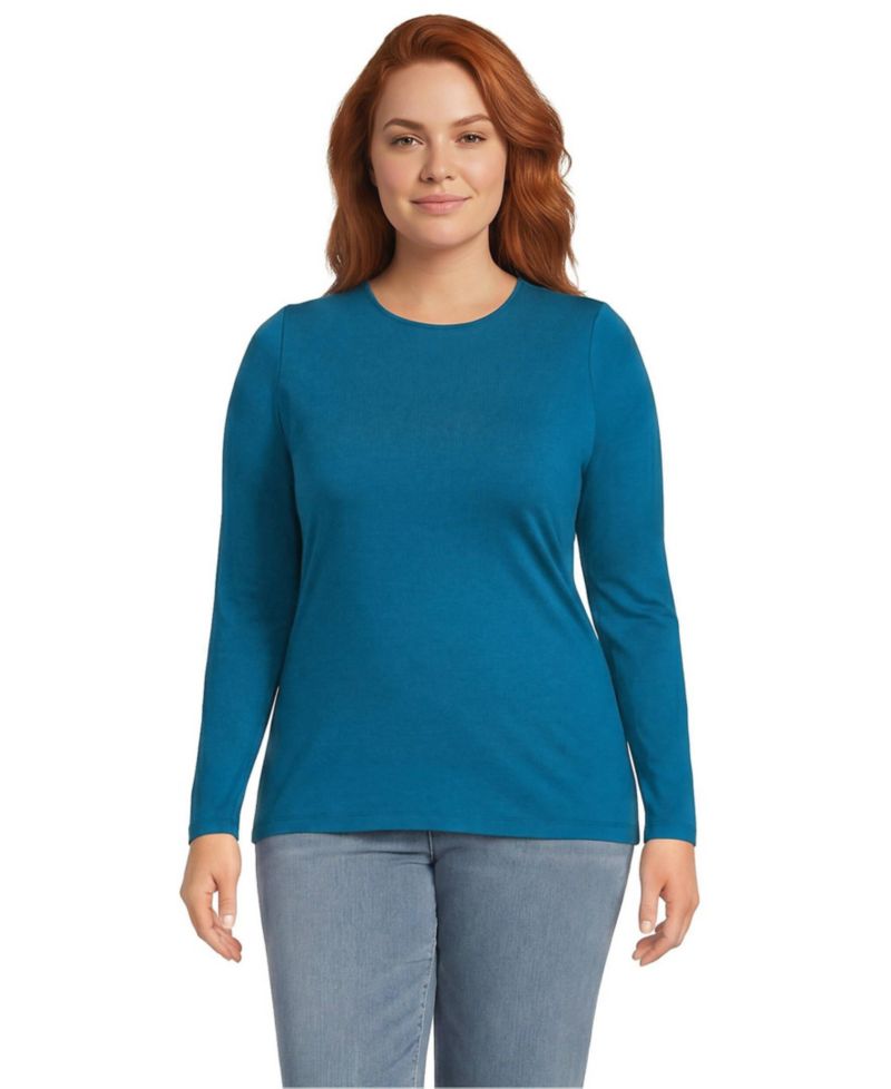 Plus Size Lightweight Jersey Skimming Long Sleeve Crew Neck T-shirt