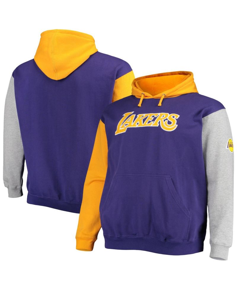 Men's Purple and Gold Los Angeles Lakers Big and Tall Double Contrast Pullover Hoodie