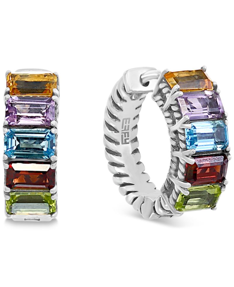EFFY® Multi-Gemstone Small Hoop Earrings (3 ct. t.w.) in Sterling Silver, 0.6"