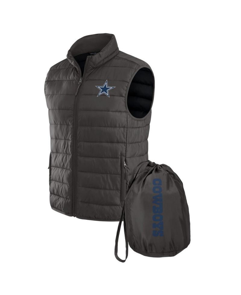 Darius Rucker Collection by x NFL Men's Gray Dallas Cowboys Packable Full-Zip Vest with Travel Bag