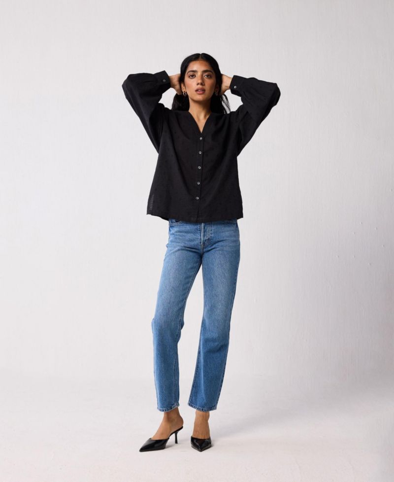 Women's Embroidered Shirt with Long Balloon Sleeves