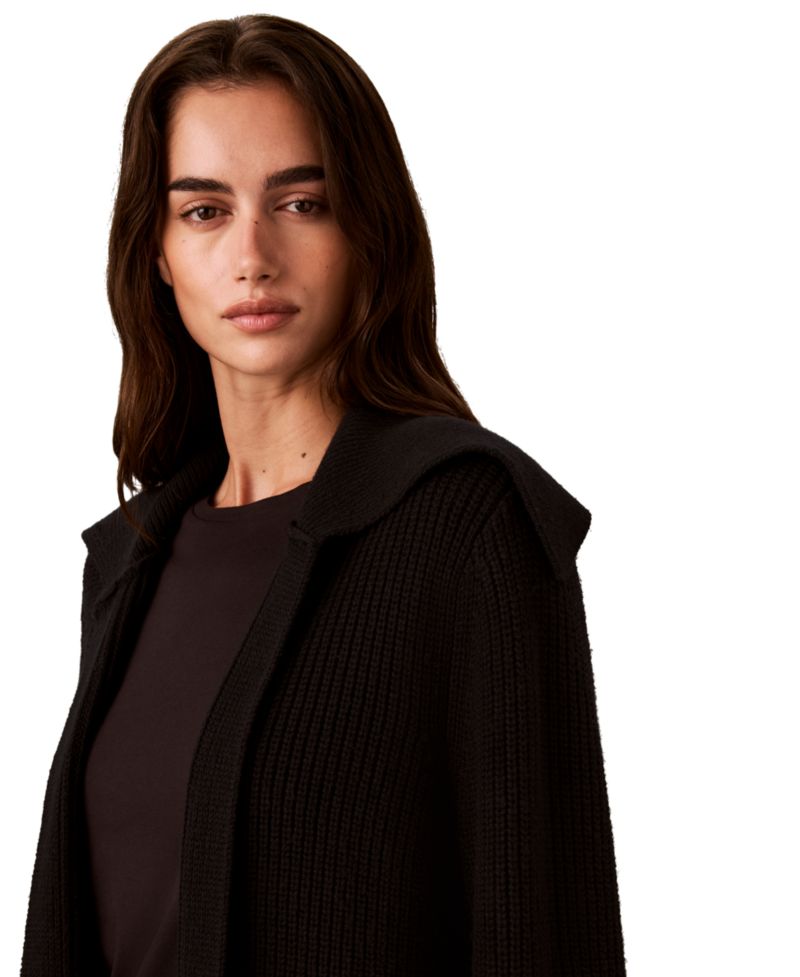 Women's Open-Front Collared Wool-Blend Cardigan Sweater