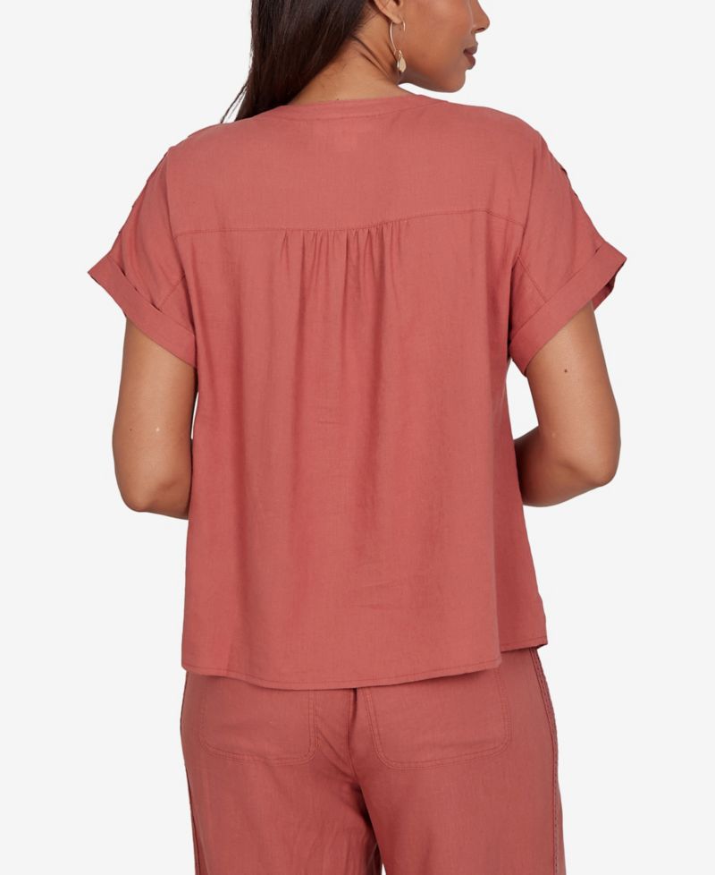 Petite Lightweight Pleated Short-Sleeve Top