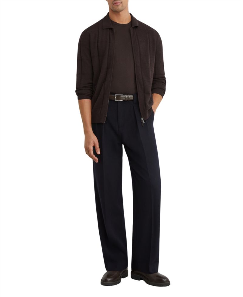 Men's Martindale Check-Textured Zip-Through Wool Cardigan