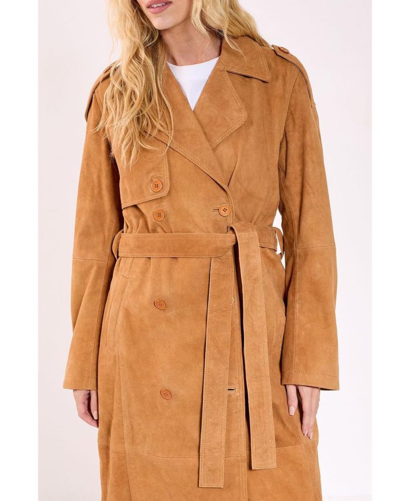 Women's Real Suede Trench Coat