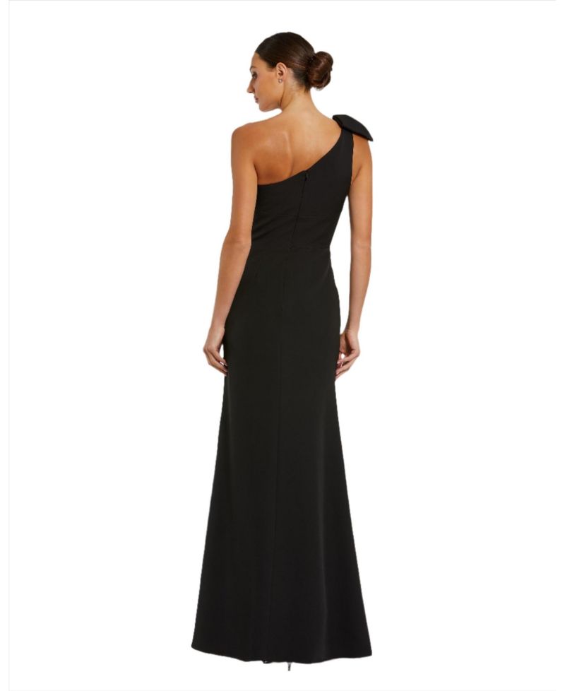Women's Crepe One Shoulder Fitted Gown With Bow