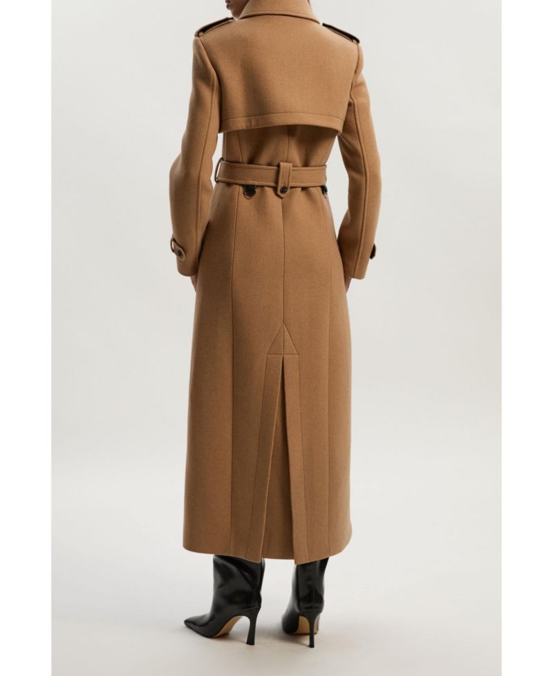 Women's Wool Mix Belted Trench Maxi Coat.