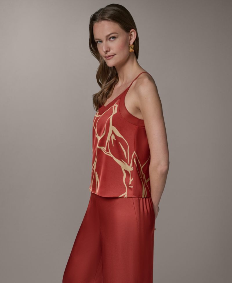 Women's Printed V-Neck Lace Trim Camisole