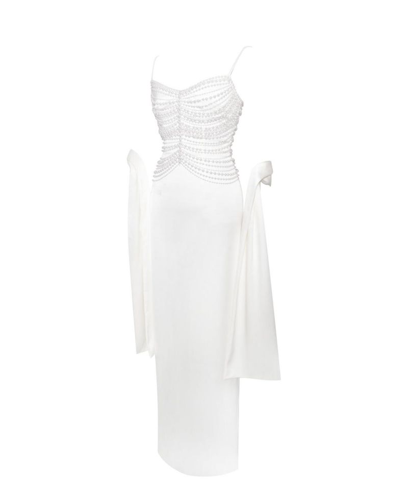 Women's Karmen Pearl Top Pencil Slip Gown with Scarf