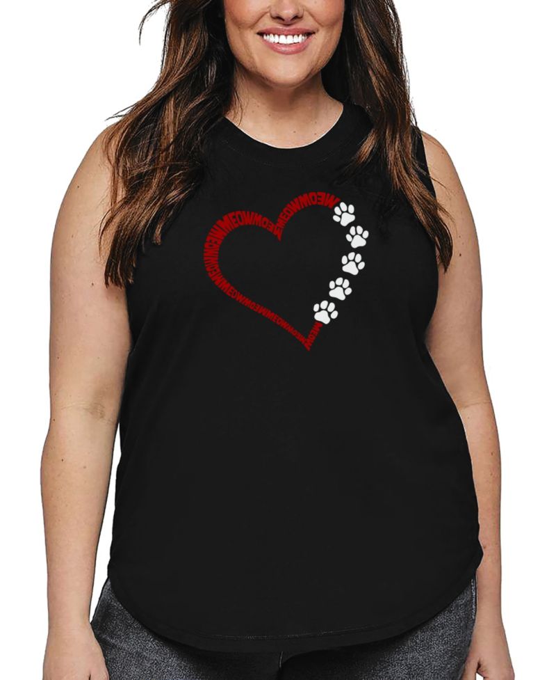 Plus Size Meow Heart Word Art Tank Top