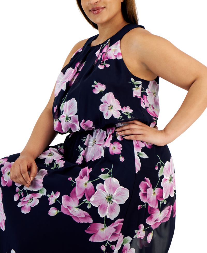 Plus Size Floral-Print Halterneck Maxi Dress