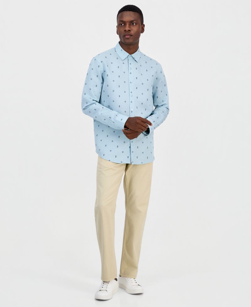 Men's Spaced Geometric Long-Sleeve Woven Shirt