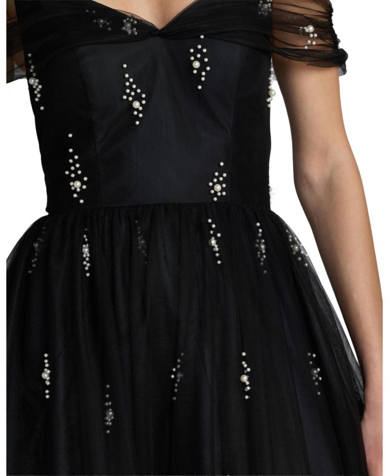 Women's Pearl Embellished Off The Shoulder Ball Gown