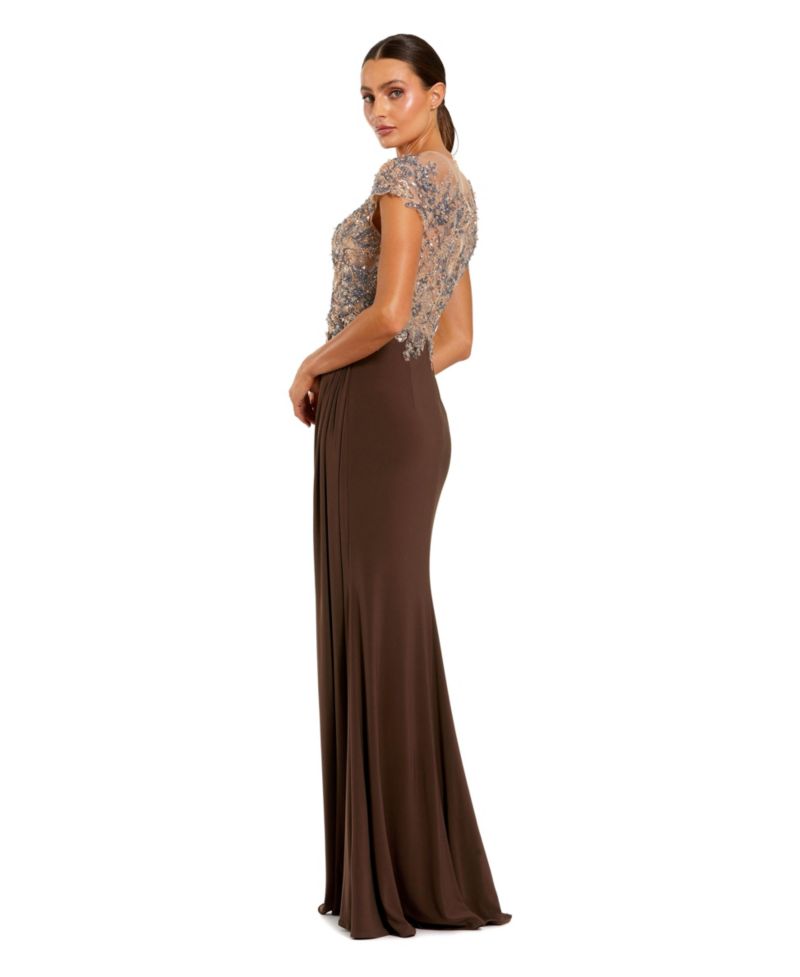 Women's Petite Crystal-Embellished Illusion-Neck Evening Gown