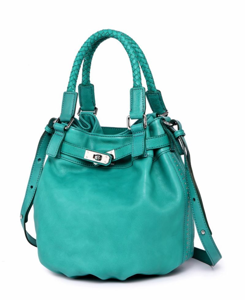 Pumpkin Small Leather Crossbody Bucket Bag