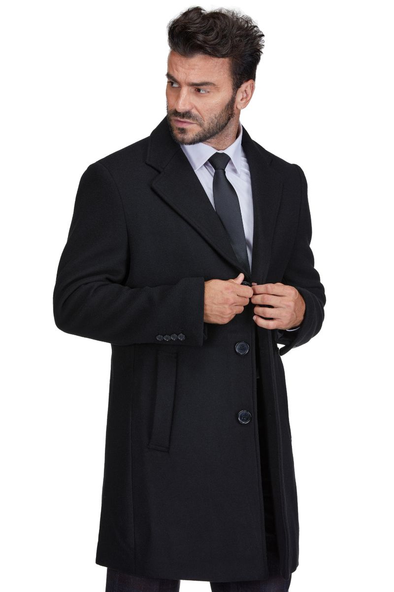 Men's Big & Tall Tailored Wool Blend Notch Collar Wool Blend Walker Car Coat