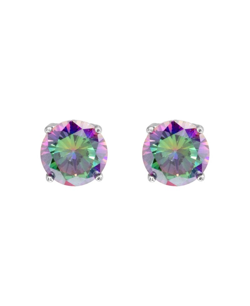 Sterling Silver 8mm Mystic Cubic Zirconia Basket Stud Earrings