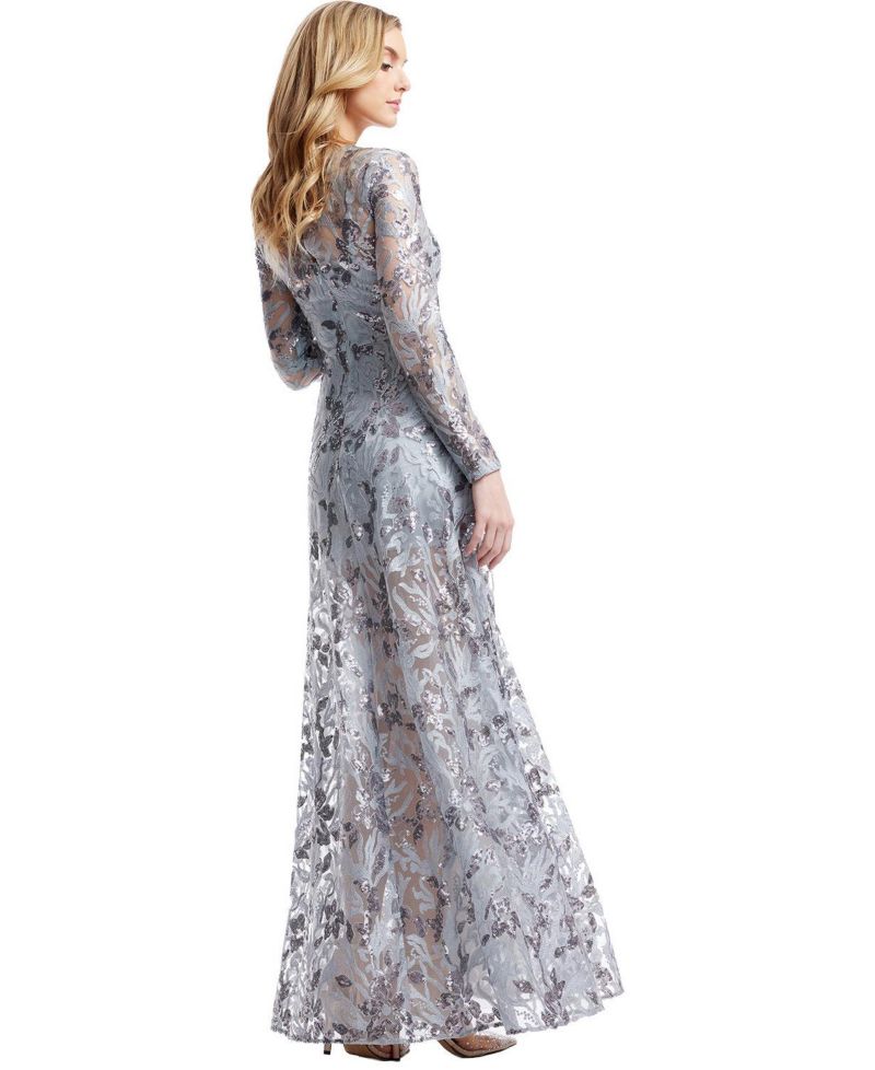 Women's Ava Long-Sleeve Floral-Sequin Gown