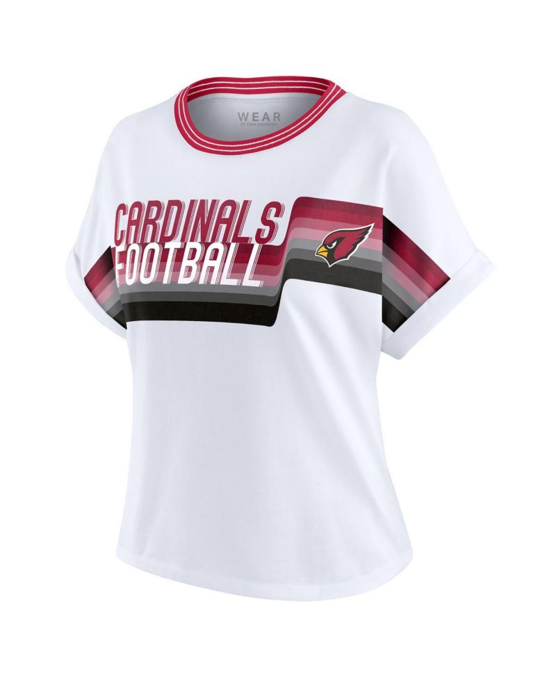 Women's White Arizona Cardinals Cropped Center Stripe Dolman T-Shirt
