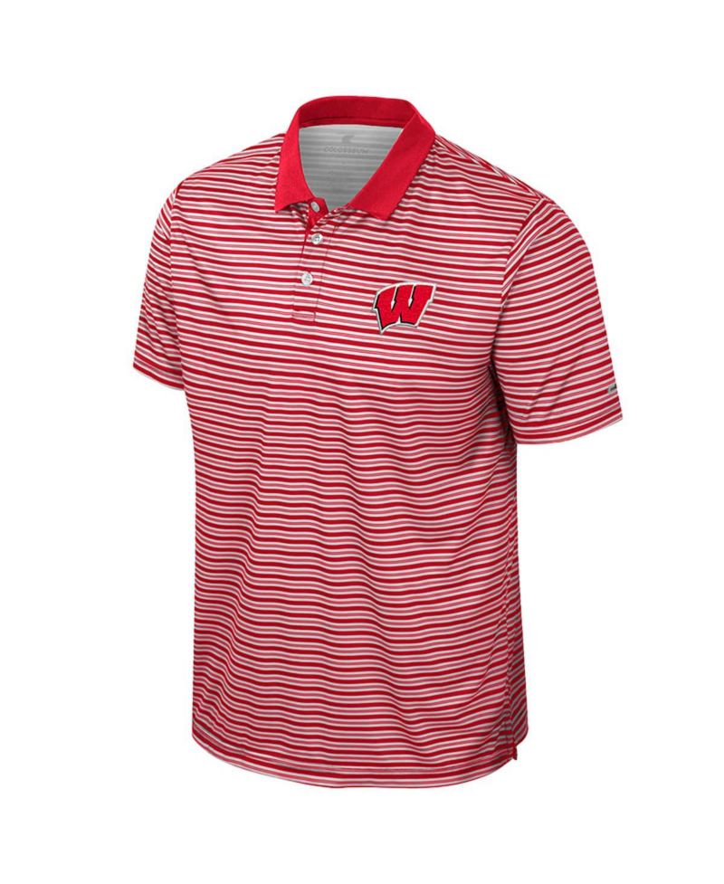 Men's Red Wisconsin Badgers Striped Polo Shirt