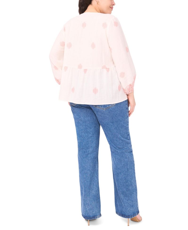 Plus Size Neck Tie Peasant Blouse